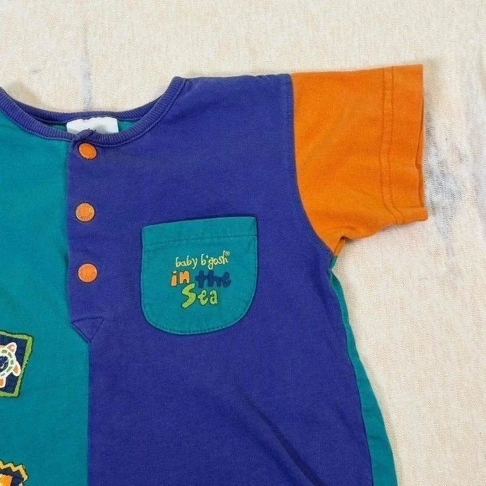 Vintage Baby B'gosh Romper 18 Months Colorblock In the Sea Shortall‎ 90s
